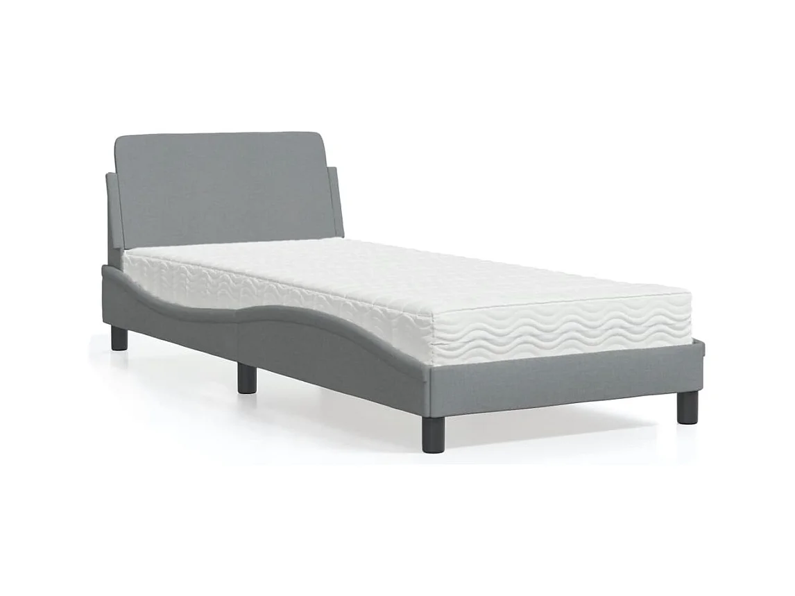 Letto con materasso grigio chiaro 90x190 cm tessuto