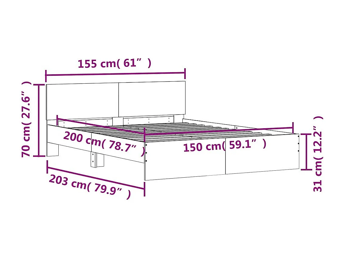 Estructura de cama sin colchón roble Sonoma 150x200 cm