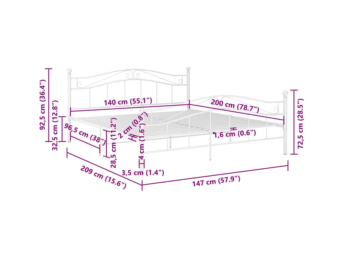 Bedframe zonder matras wit metaal 140x200 cm