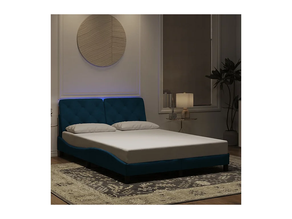 Cadre de lit avec LED sans matelas bleu 140x200 cm velours