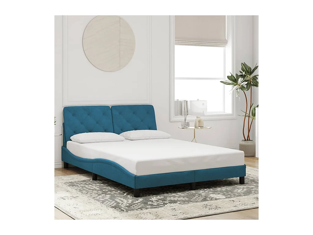 Cadre de lit avec LED sans matelas bleu 140x200 cm velours