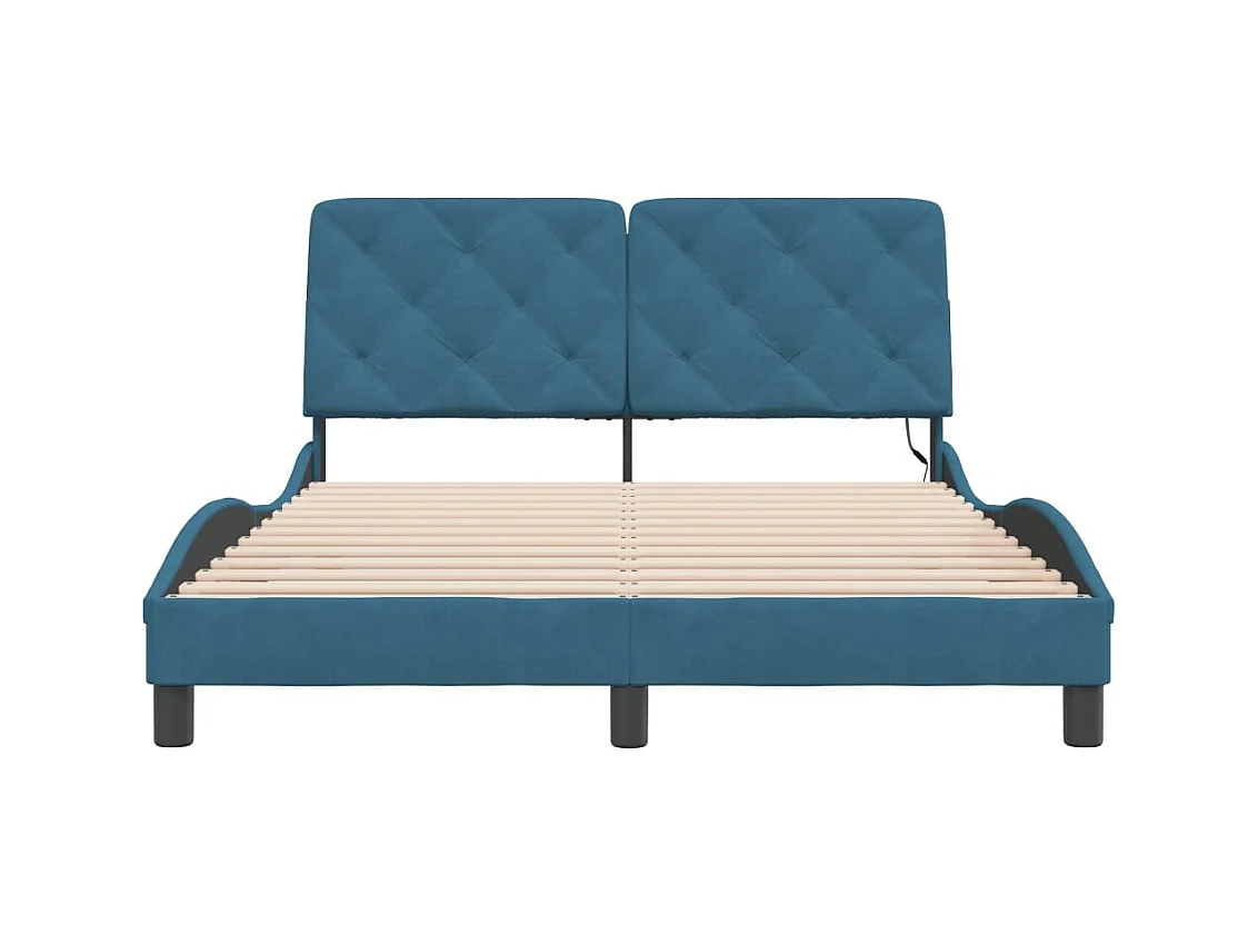 Estructura de cama con LED sin colchón azul 140x200 cm terciopelo