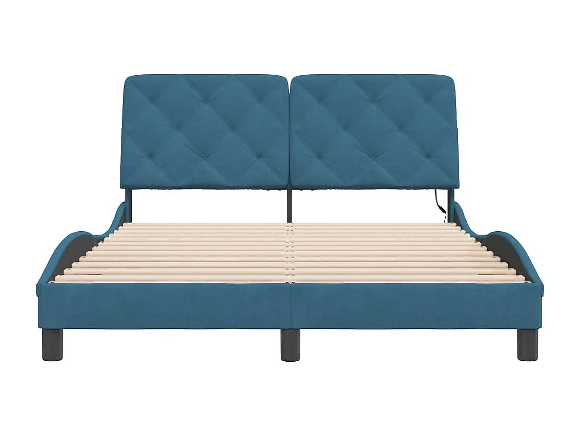 Bedframe met LED zonder matras blauw 140x200 cm fluweel