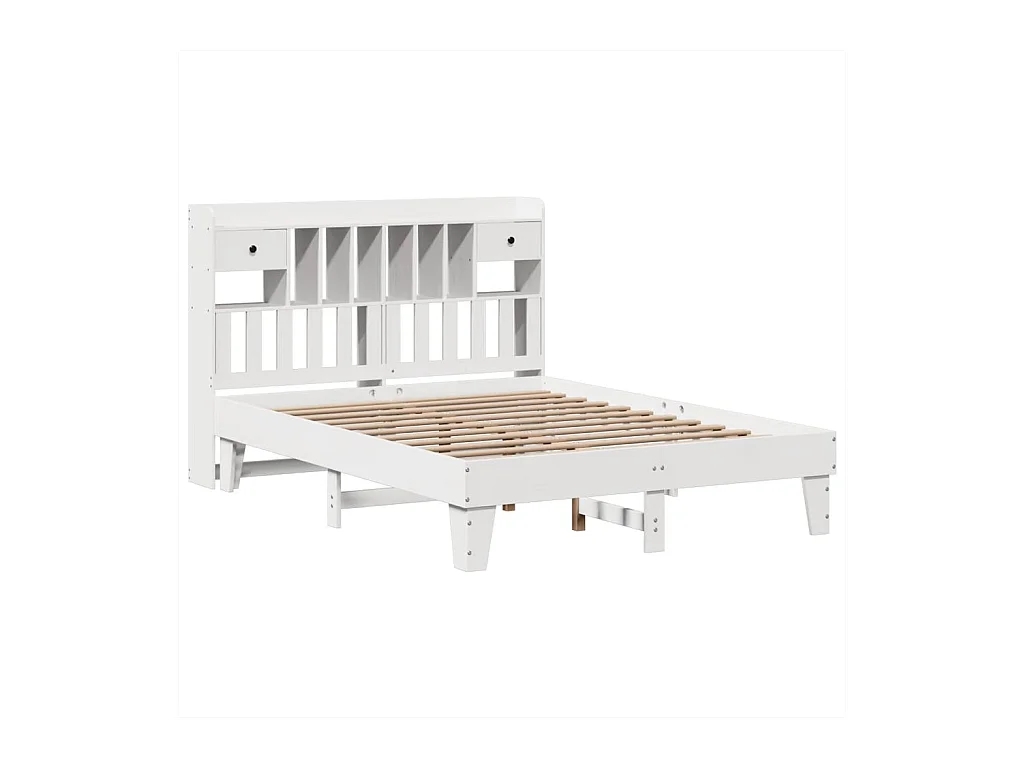 Estructura de cama sin colchón blanca 140x190 cm madera maciza de pino