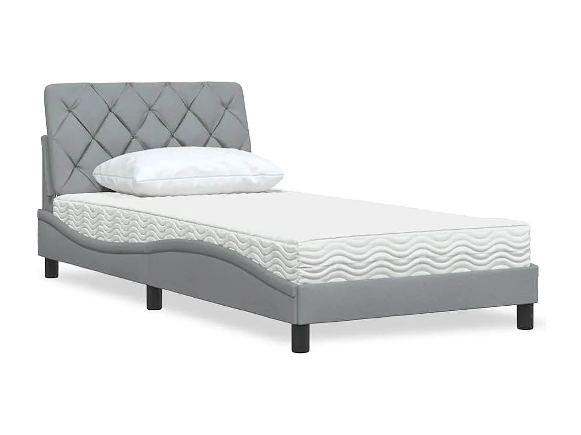Letto con materasso grigio chiaro tessuto 100x200 cm