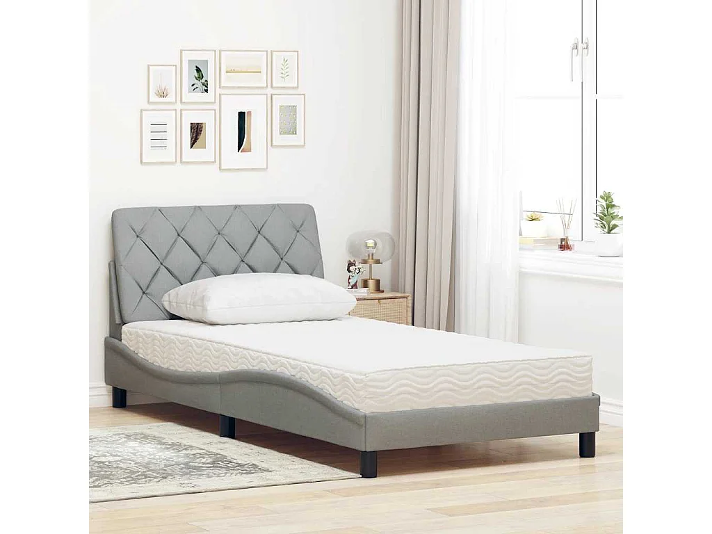 Letto con materasso grigio chiaro tessuto 100x200 cm
