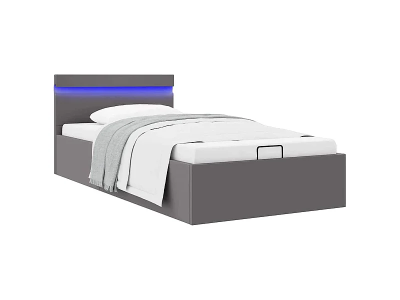 Letto contenitore in similpelle grigia con LED 90x200 cm