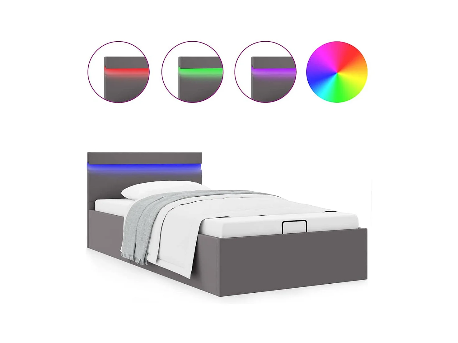 Letto contenitore in similpelle grigia con LED 90x200 cm