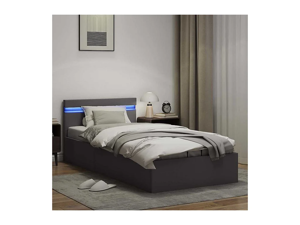 Letto contenitore in similpelle grigia con LED 90x200 cm