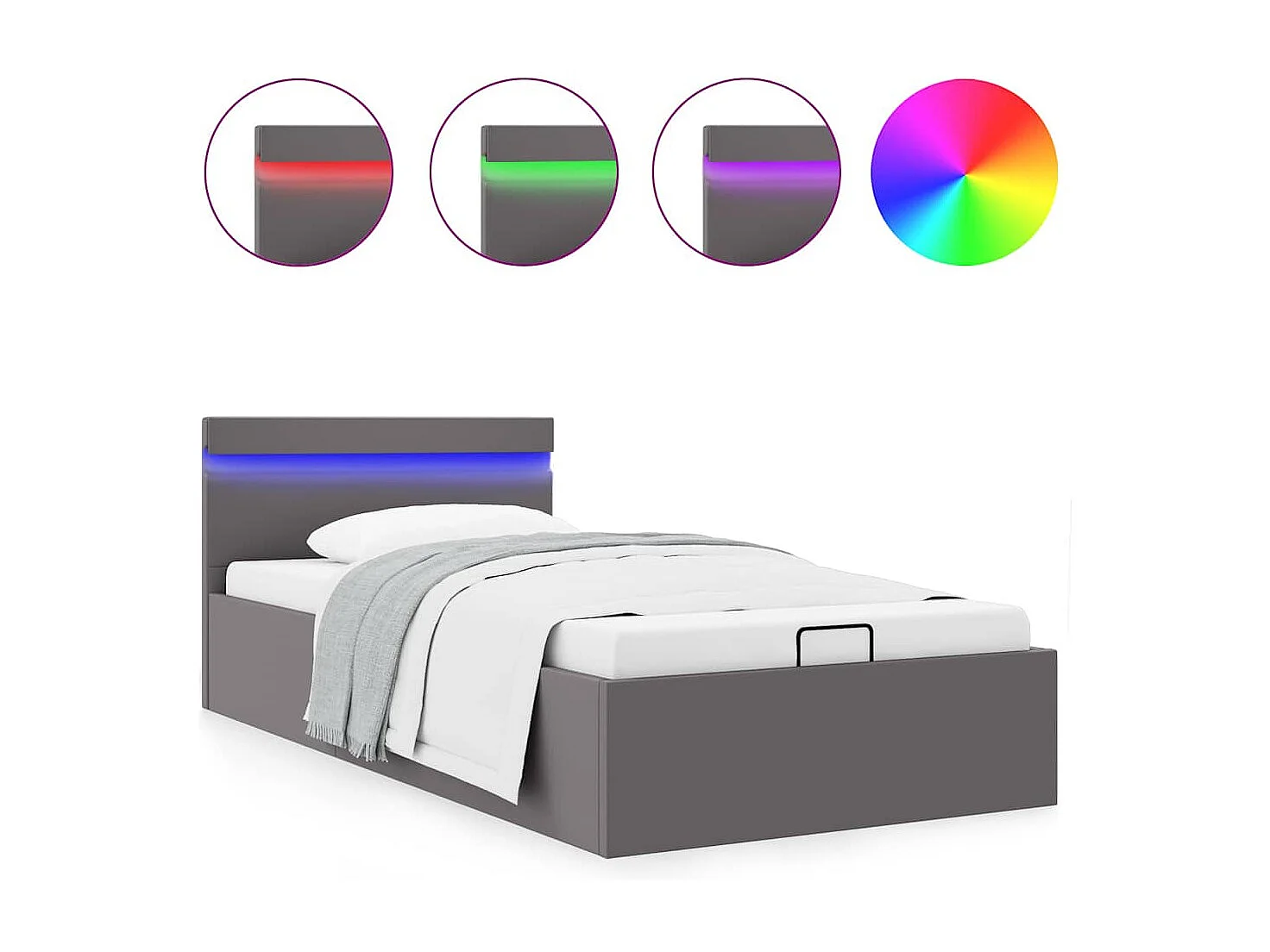Letto contenitore in similpelle grigia con LED 90x200 cm