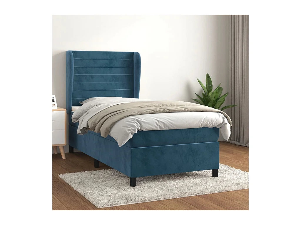 Rete a doghe in velluto blu scuro 80x200 cm e materasso