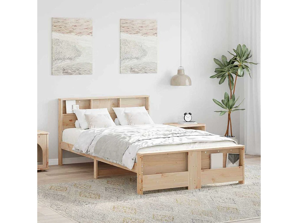 Struttura letto marrone 140 x 190 cm in legno massello di pino