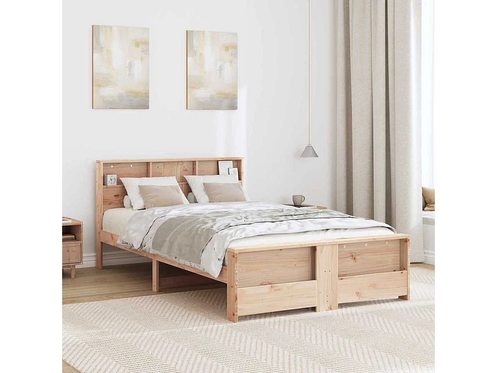 Struttura letto marrone 140 x 190 cm in legno massello di pino