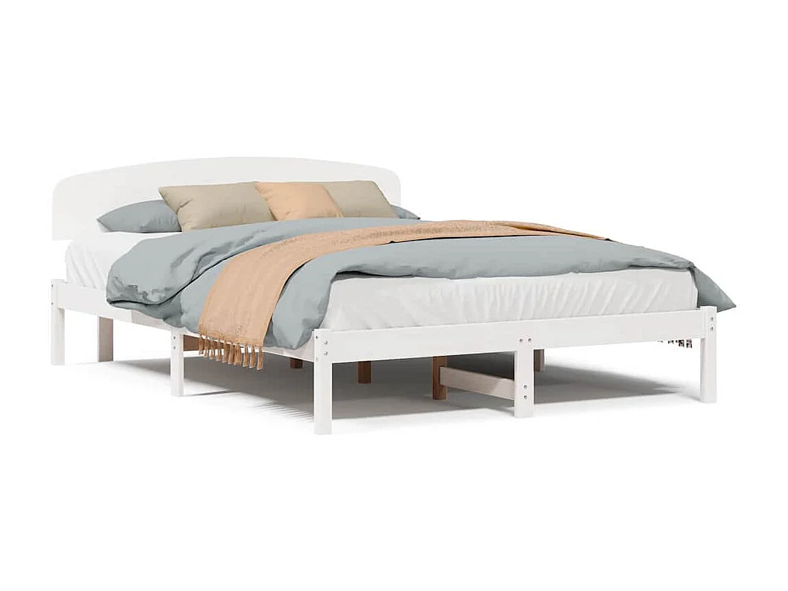 Wit bedframe 160 x 200 cm Massief grenenhout