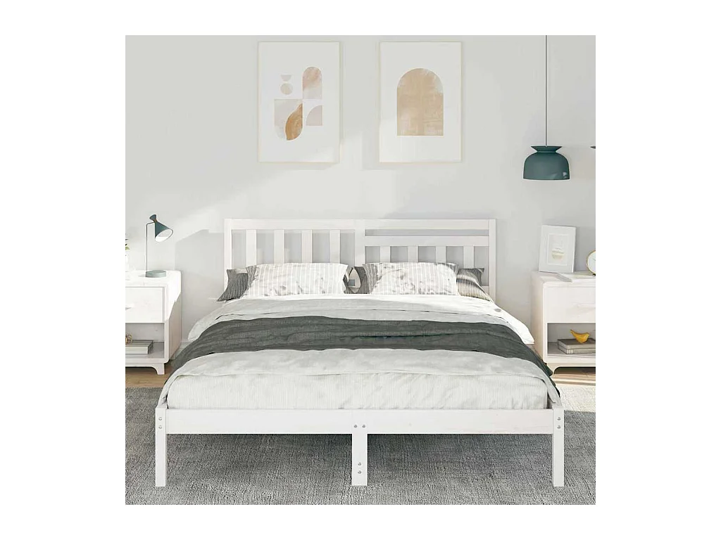 Wit bedframe 140 x 200 cm Massief grenenhout