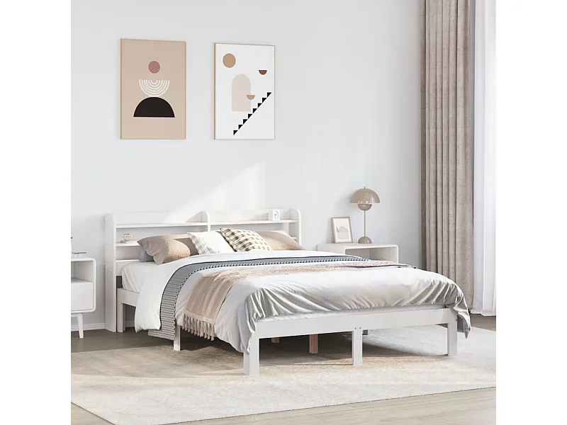 Estructura de cama con cabecero sin colchón blanco 140x190 cm