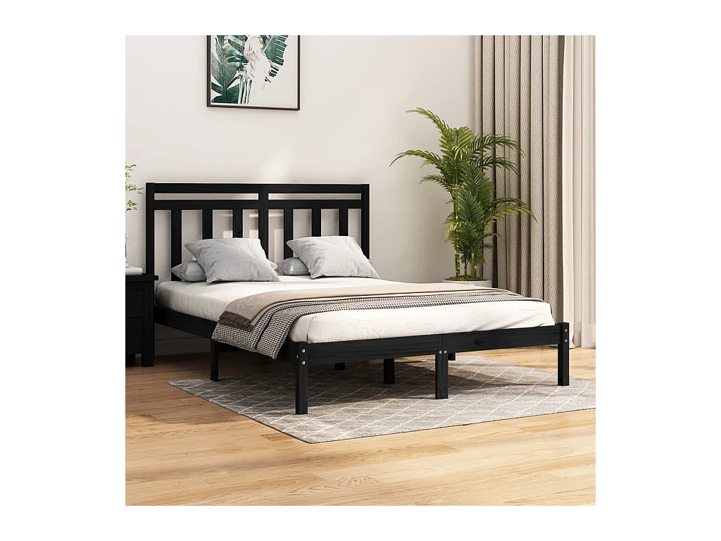 Estructura de cama sin colchón negra 140x190 cm madera maciza