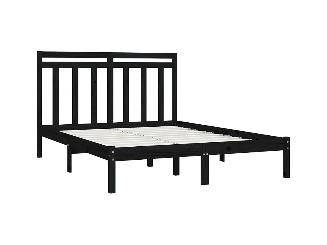 Estructura de cama sin colchón negra 140x190 cm madera maciza