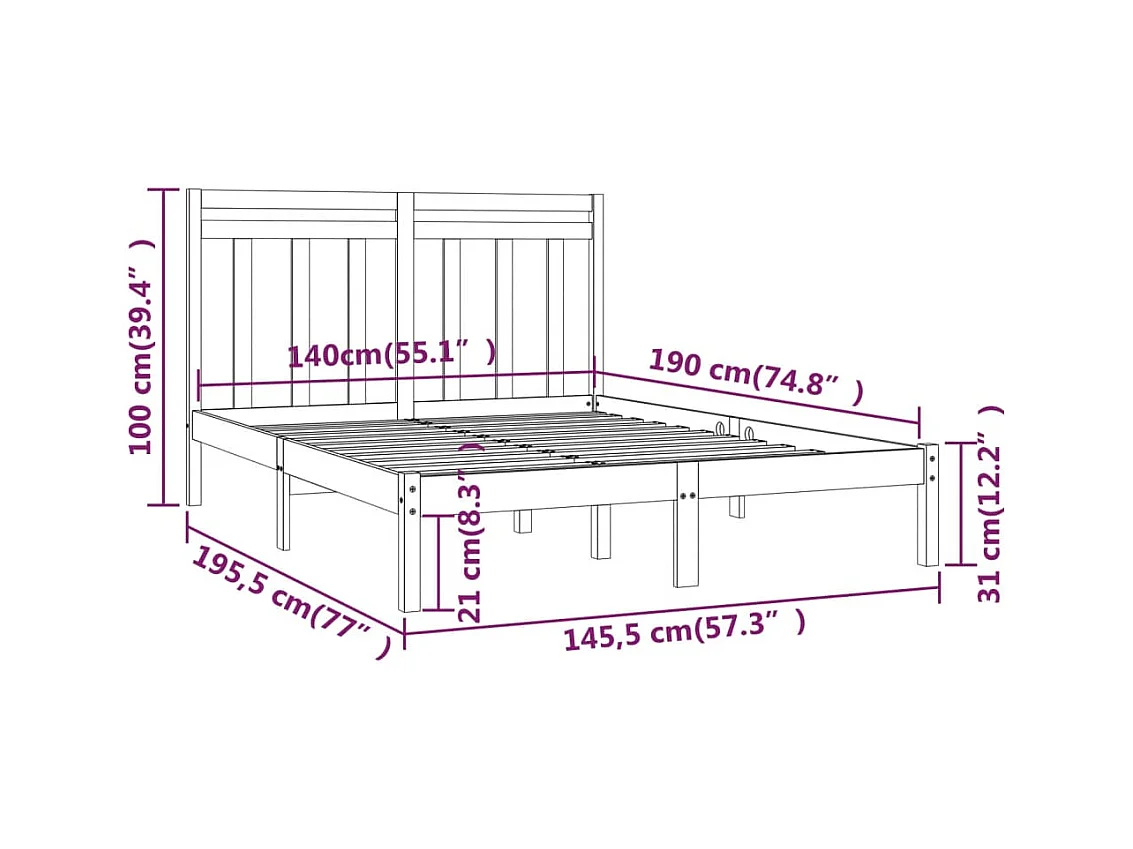 Estructura de cama sin colchón negra 140x190 cm madera maciza