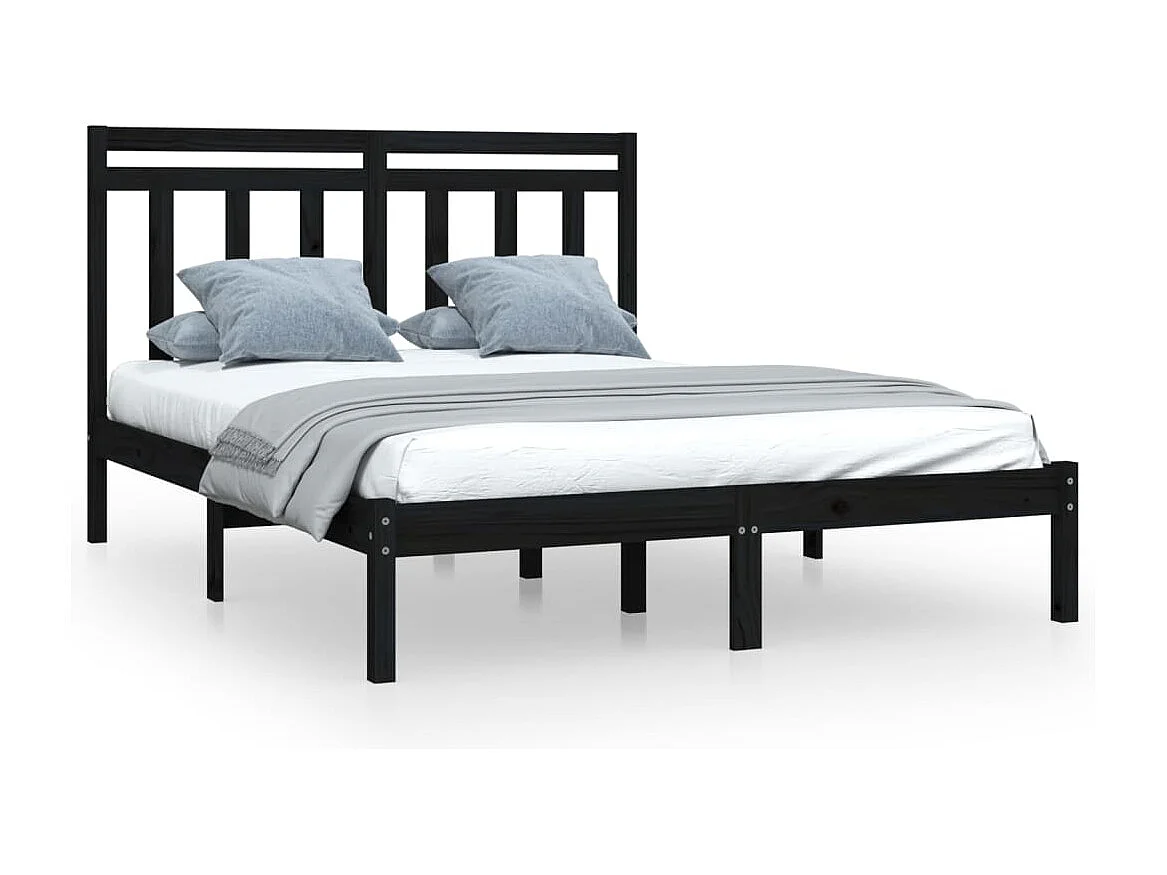 Cadre de lit sans matelas noir 140x190 cm bois massif