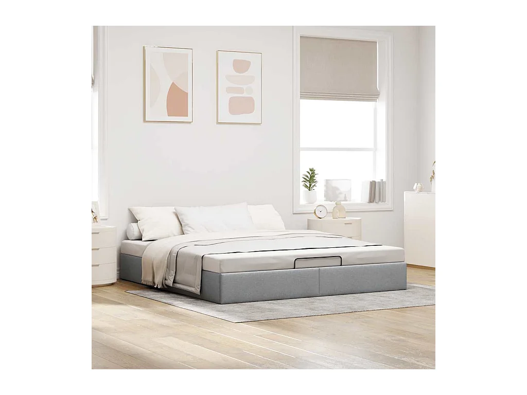 Struttura letto pouf senza materasso tessuto grigio chiaro 160x200 cm