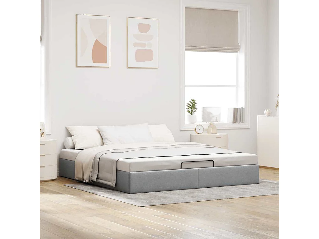 Cadre de lit ottoman sans matelas gris clair 160x200 cm tissu