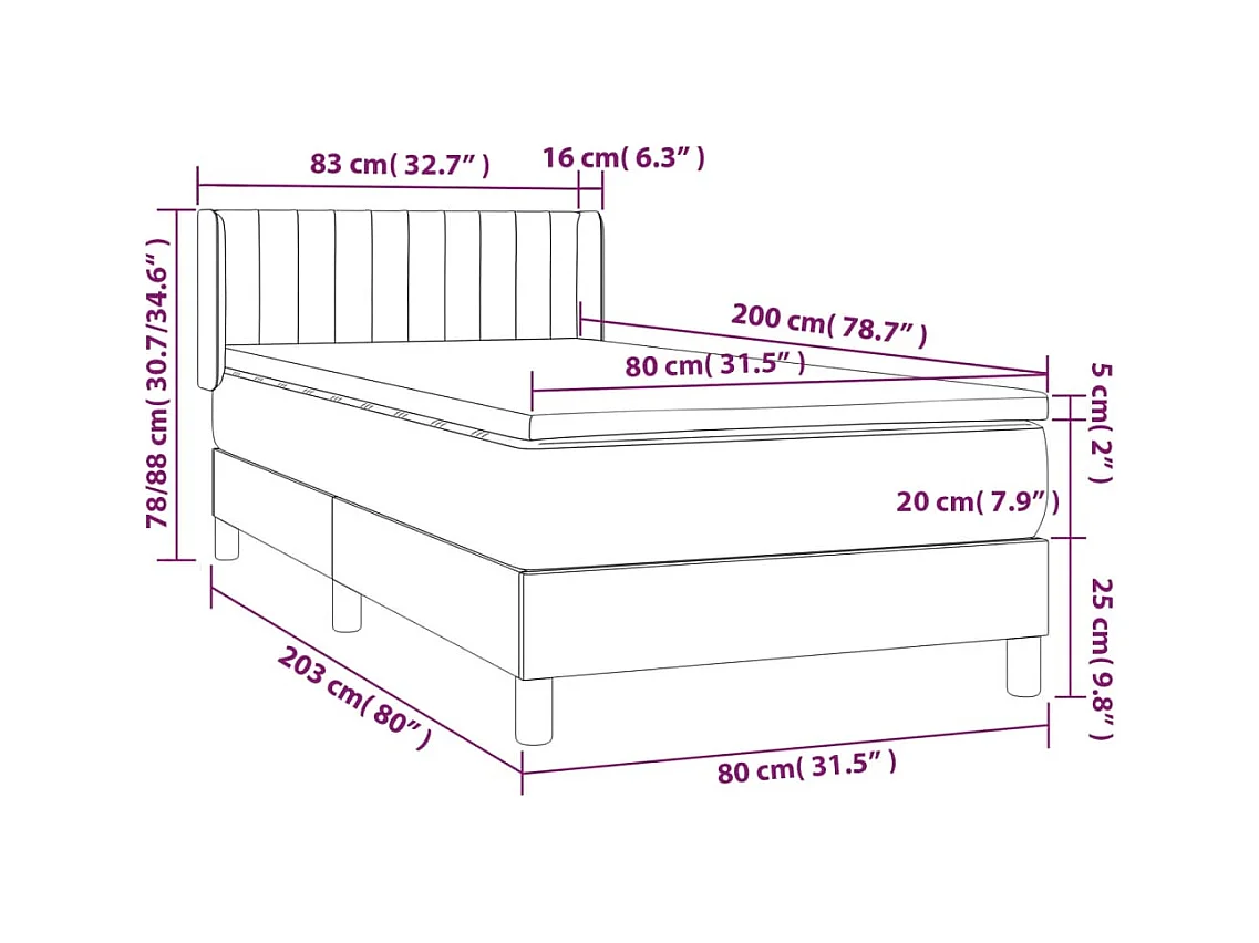 Lattenbodem en matras Zwart 80x200 cm Stof