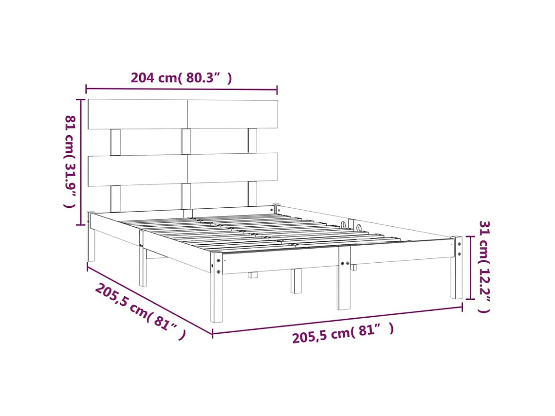 Bedframe zonder matras wit 200x200 cm massief hout