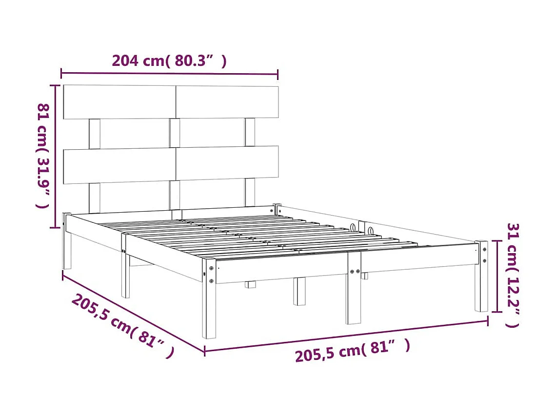 Struttura letto senza materasso bianco 200x200 cm in legno massello