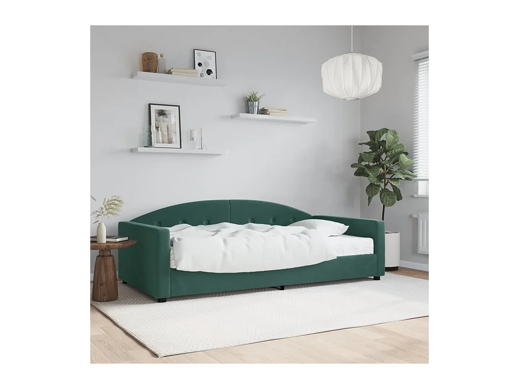 Lit de jour avec matelas vert foncé 100x200 cm velours