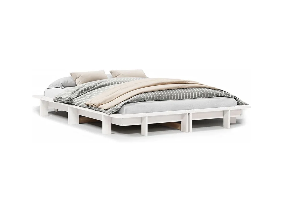 Cadre de lit sans matelas blanc 135x190 cm bois de pin massif