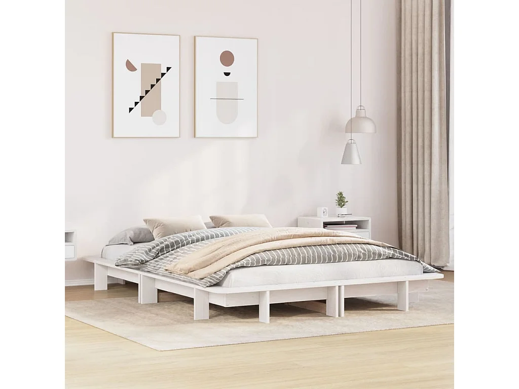 Struttura letto senza materasso bianco 135x190 cm in legno massello di pino