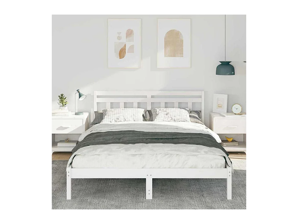 Bedframe met hoofdeinde Wit Massief grenenhout