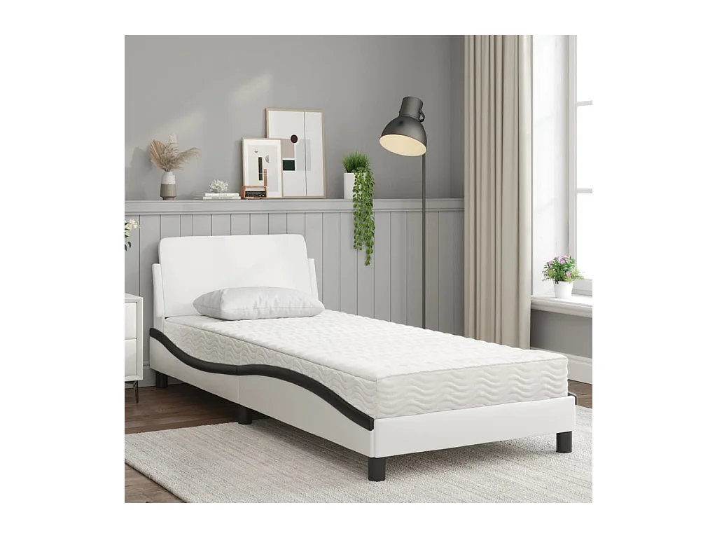 Bed met wit en zwart matras 90x200 cm imitatieleer