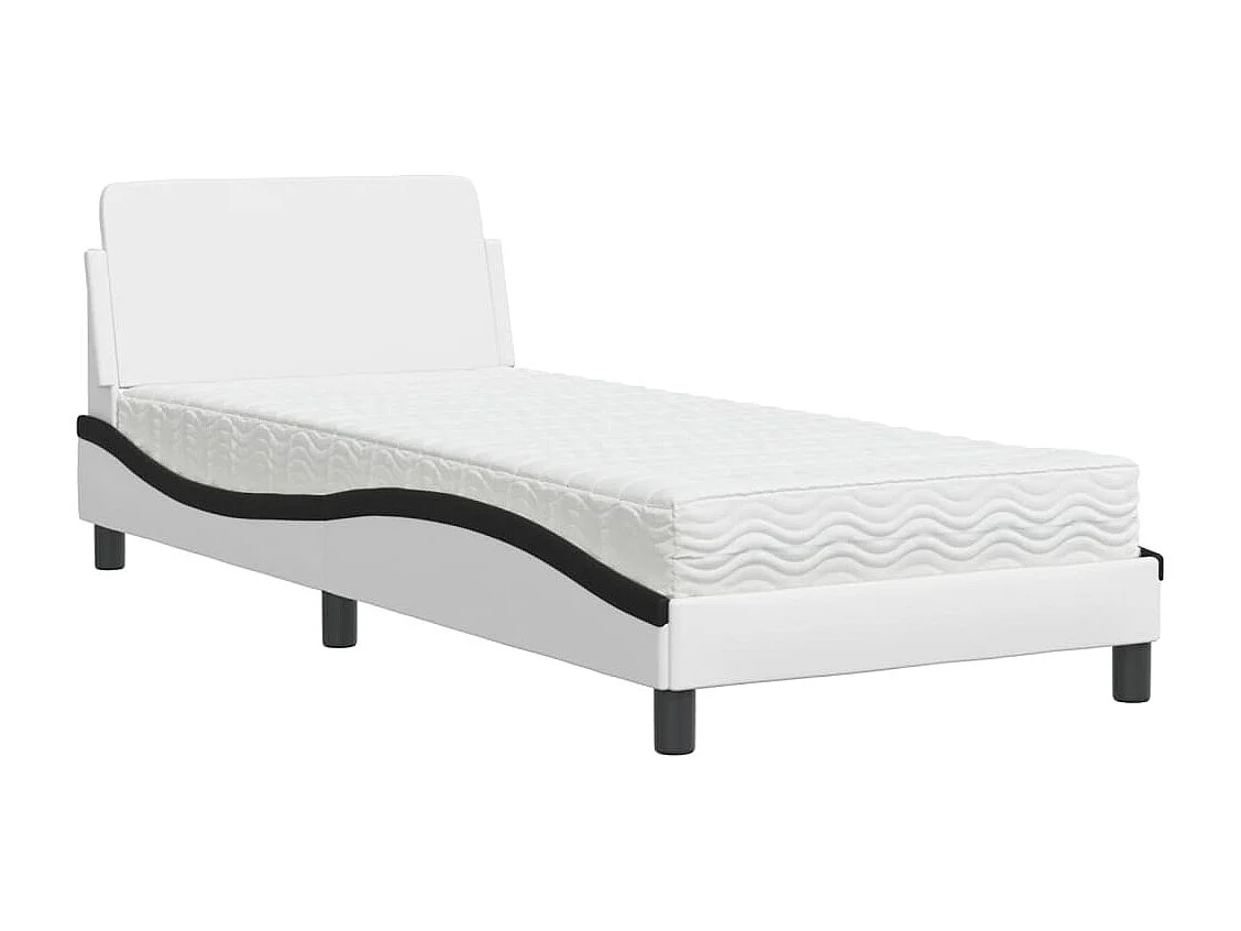 Lit avec matelas blanc et noir 90x200 cm similicuir