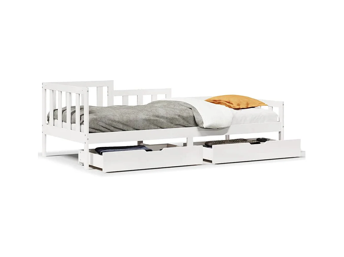 Dagbed en lades zonder matras wit 80x200 cm massief hout