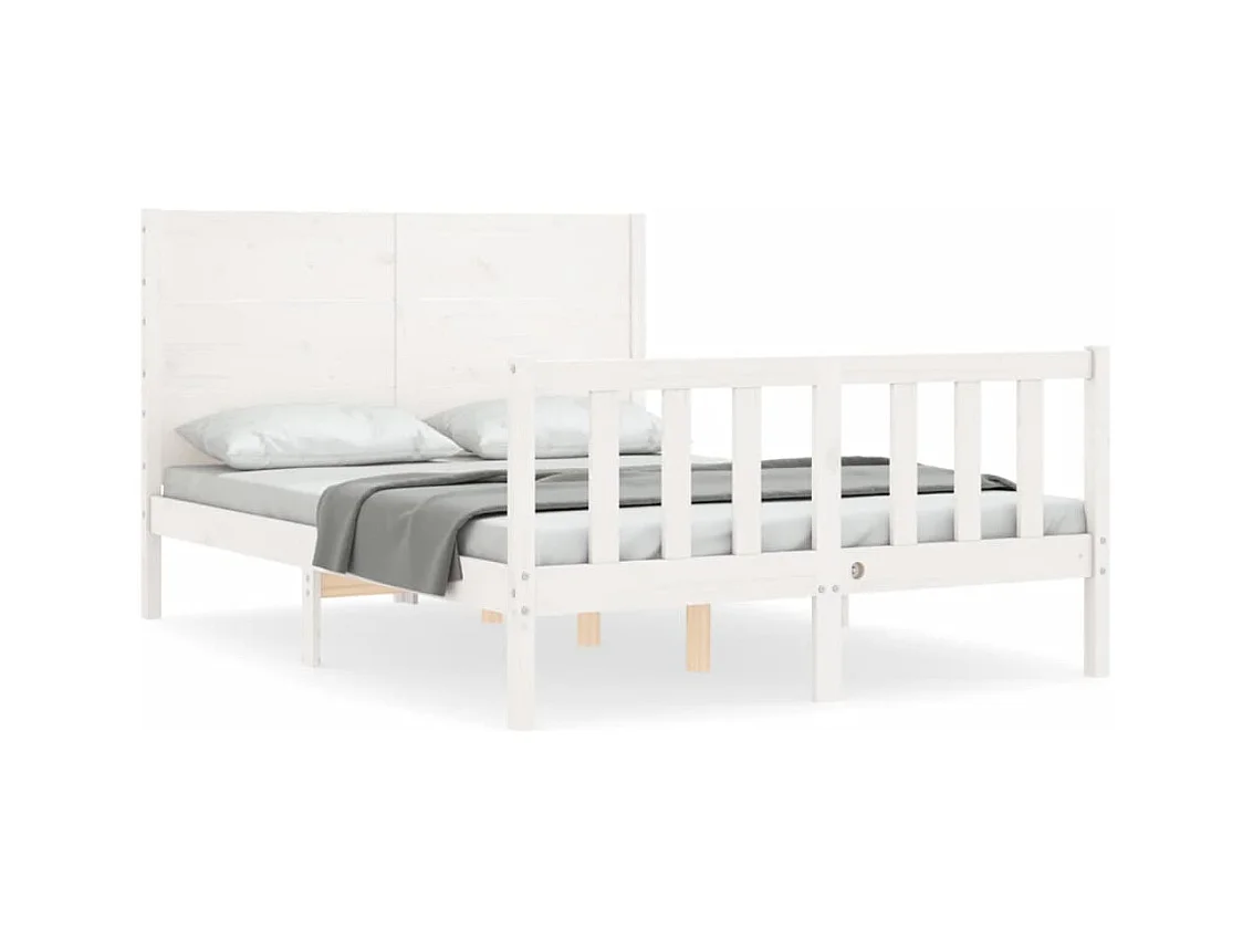 Estructura de cama sin colchón blanca 140x200 cm madera maciza de pino