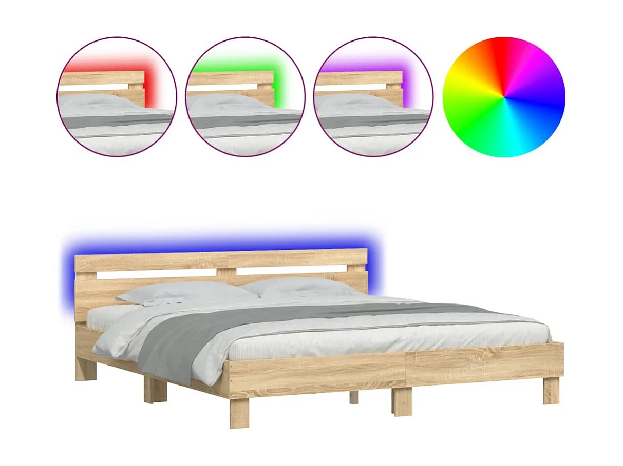 Struttura letto con LED senza materasso Rovere Sonoma 180x200 cm