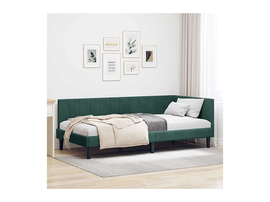 Donkergroen hoekbedframe 90 x 200 cm fluweel