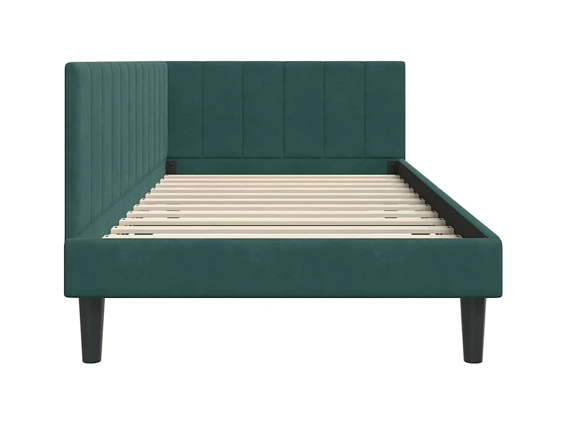 Donkergroen hoekbedframe 90 x 200 cm fluweel