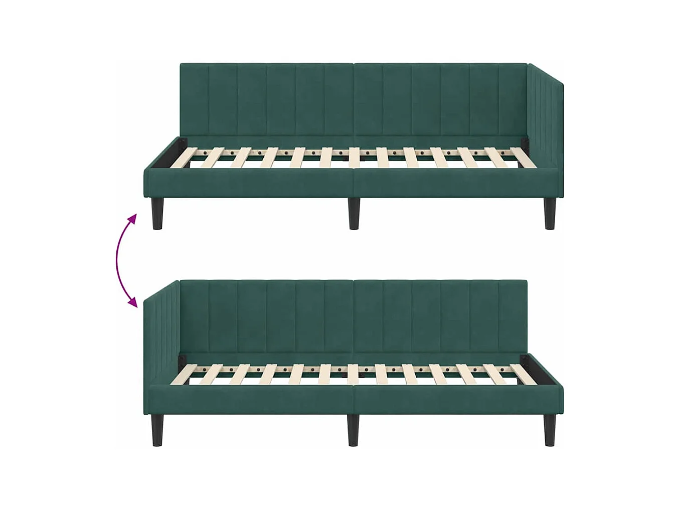 Donkergroen hoekbedframe 90 x 200 cm fluweel