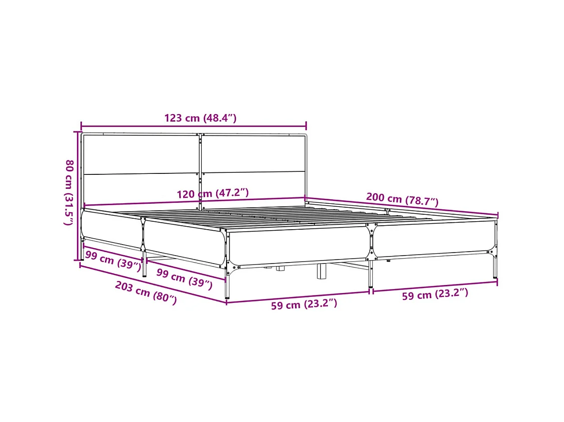 Estructura de cama sin colchón negra 120x200 cm