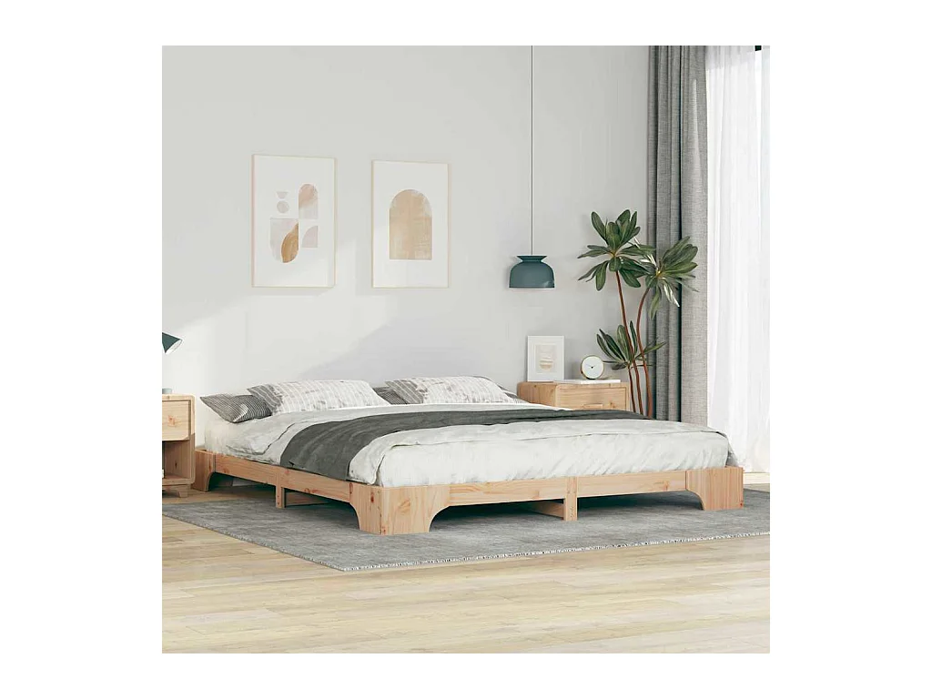 Verhoogd bedframe bruin 200 x 220 cm massief grenenhout