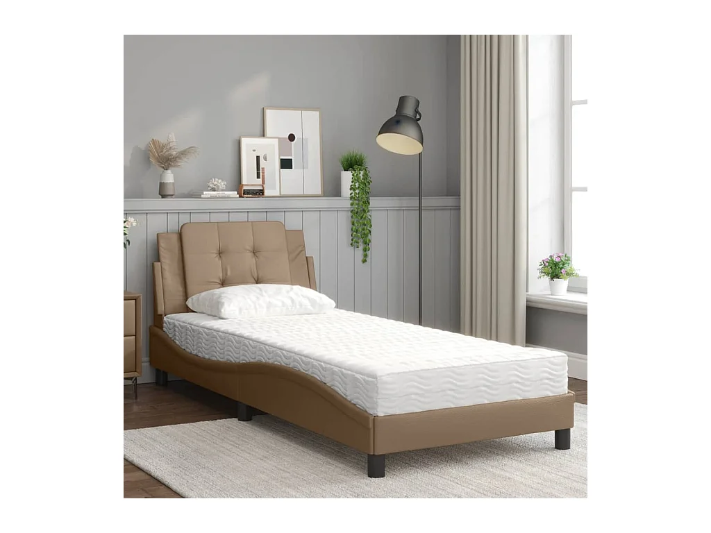 Bed met cappuccino matras 90x200 cm imitatieleer