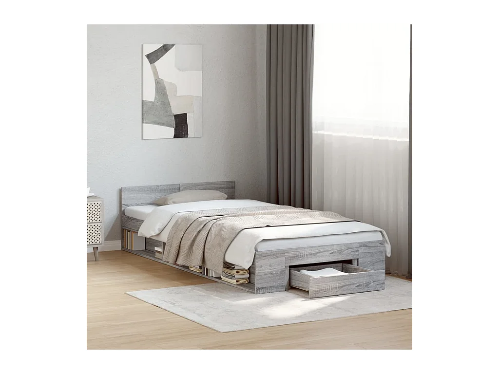 Bedframe met lade zonder matras sonoma grijs 100x200 cm