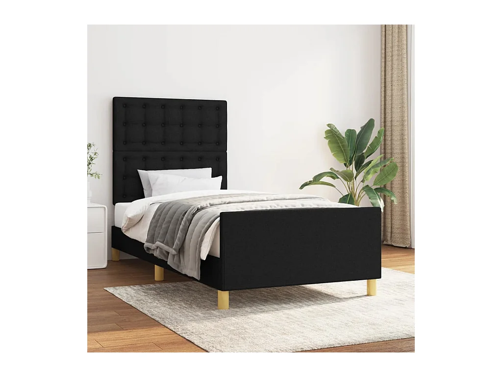 Bedframe zonder matras met zwart hoofdbord 80x200 cm stof