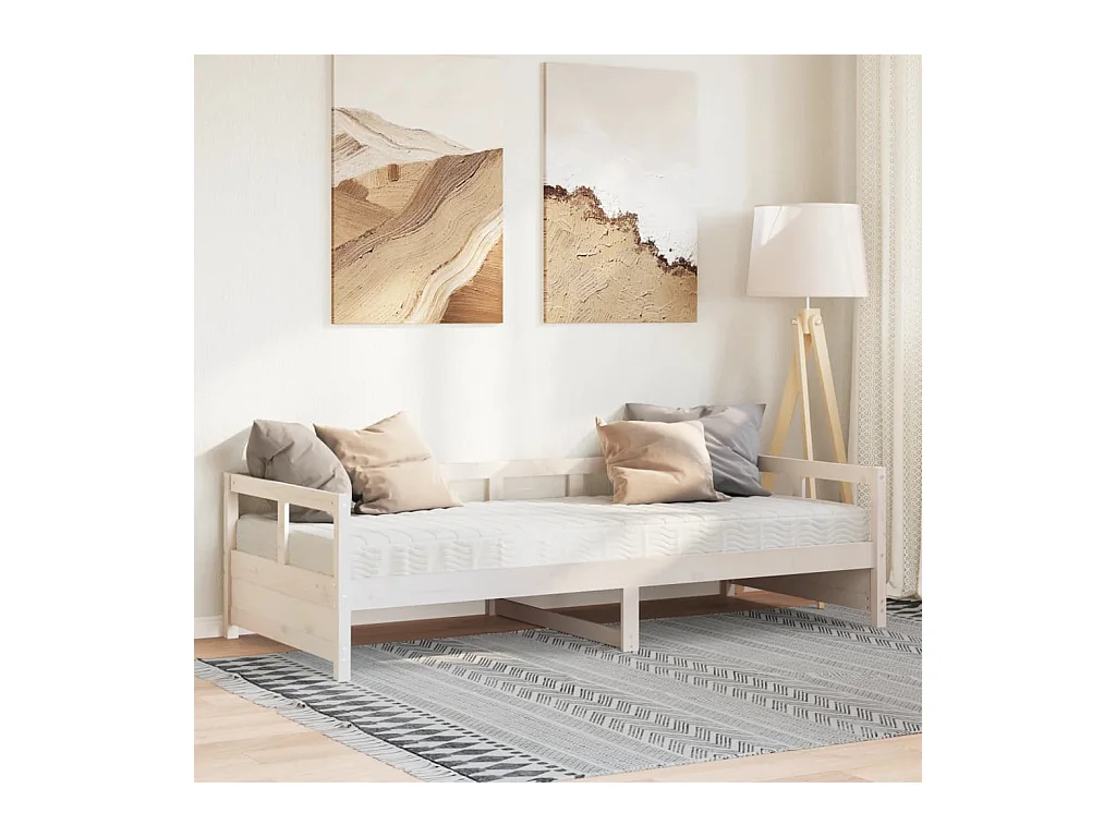 Dagbed met witte matras 90x200 cm massief grenenhout
