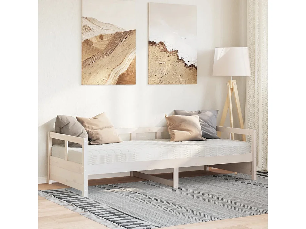 Tagesbett mit weißer Matratze 90x200 cm Massivholz Kiefer