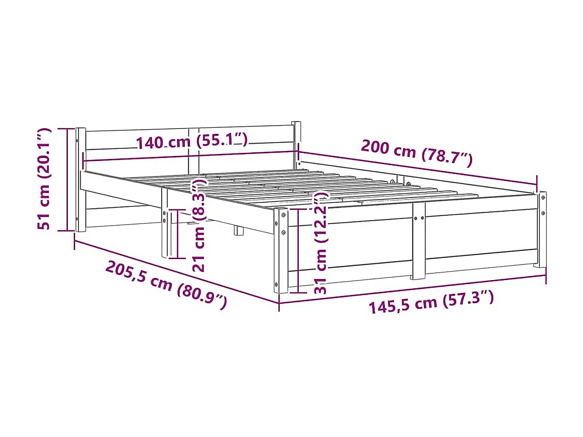 Cadre de lit sans matelas bois massif 140x200 cm