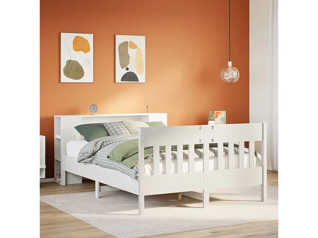 Cama biblioteca sin colchón blanca 140x190 cm madera maciza de pino